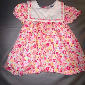 JoJo Maman Bebe Baby Girls Dress Pink Floral Print Peter Pan Collar 3-6M NWOT